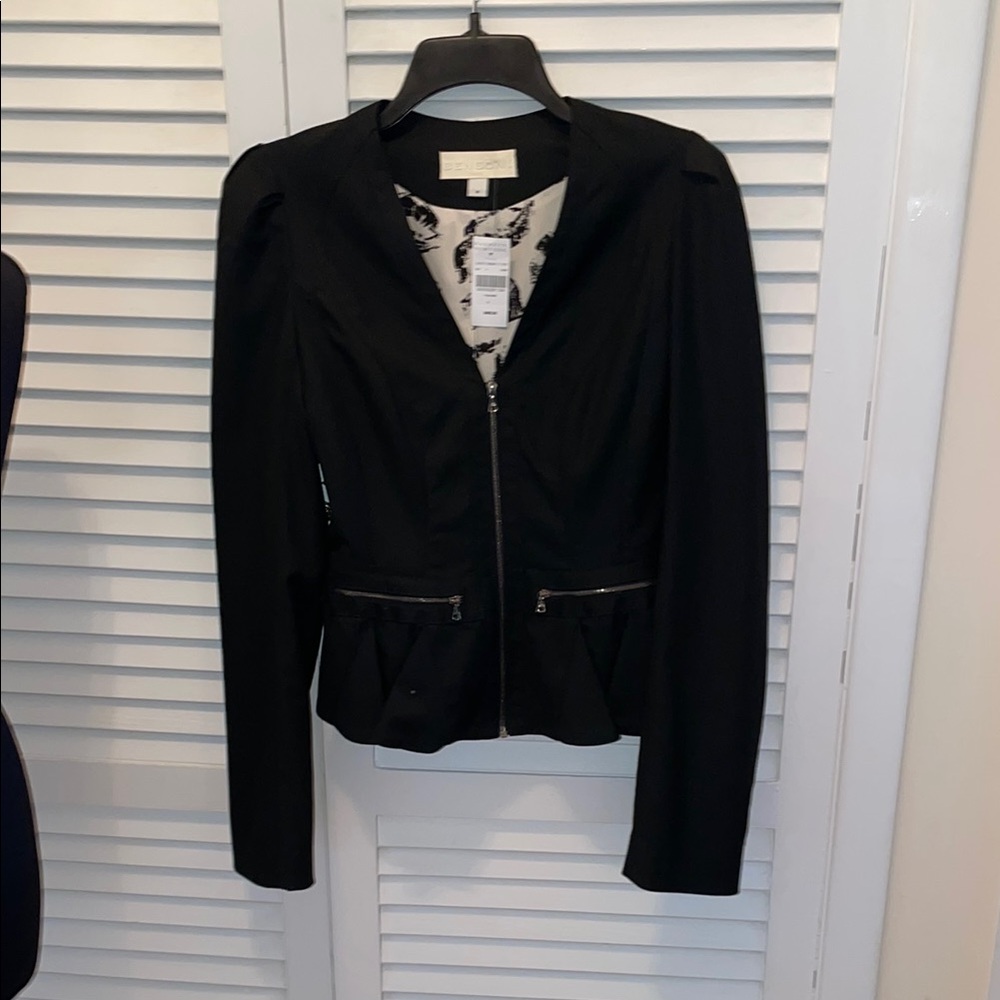 Barneys New York Bensioni Black Tailored Blazer with Peplum Waist silk lining